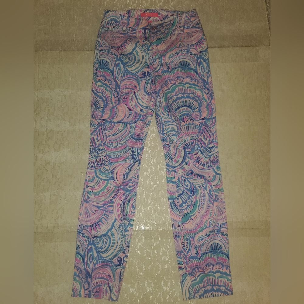 Lilly Pulitzer Kelly Skinny Ankle Pants Happy As A Clam Sz 0 - Picture 2 of 8
